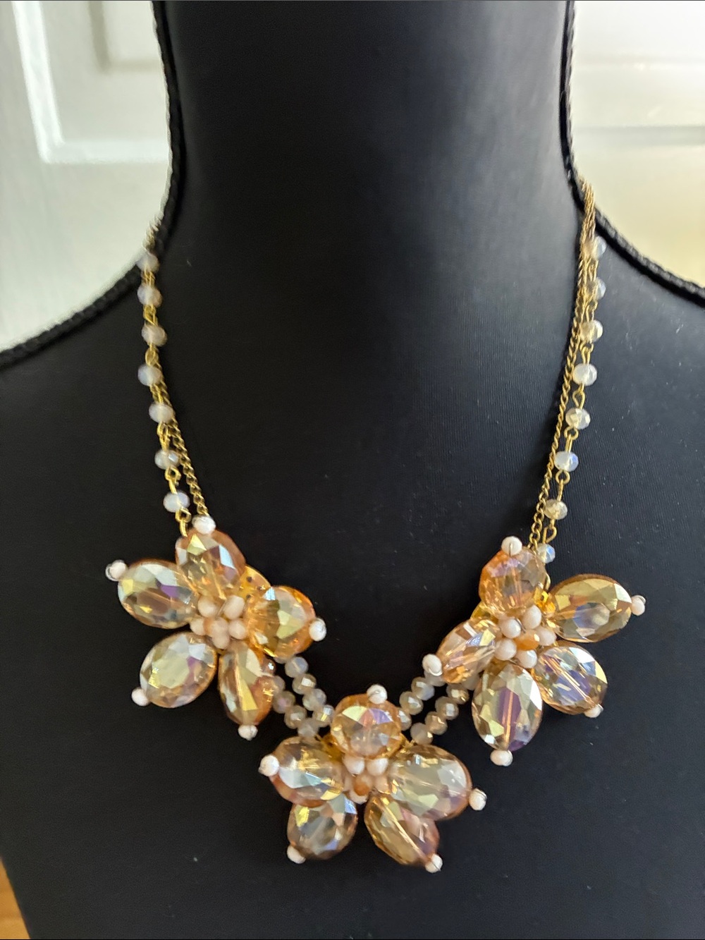 254 Gold Aurora Crystal Floral Bib Necklace - Picture 5 of 5